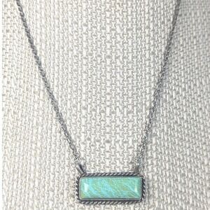 Sterling Silver Native American Natural Green Turquoise Bar Necklace Hallmark AL